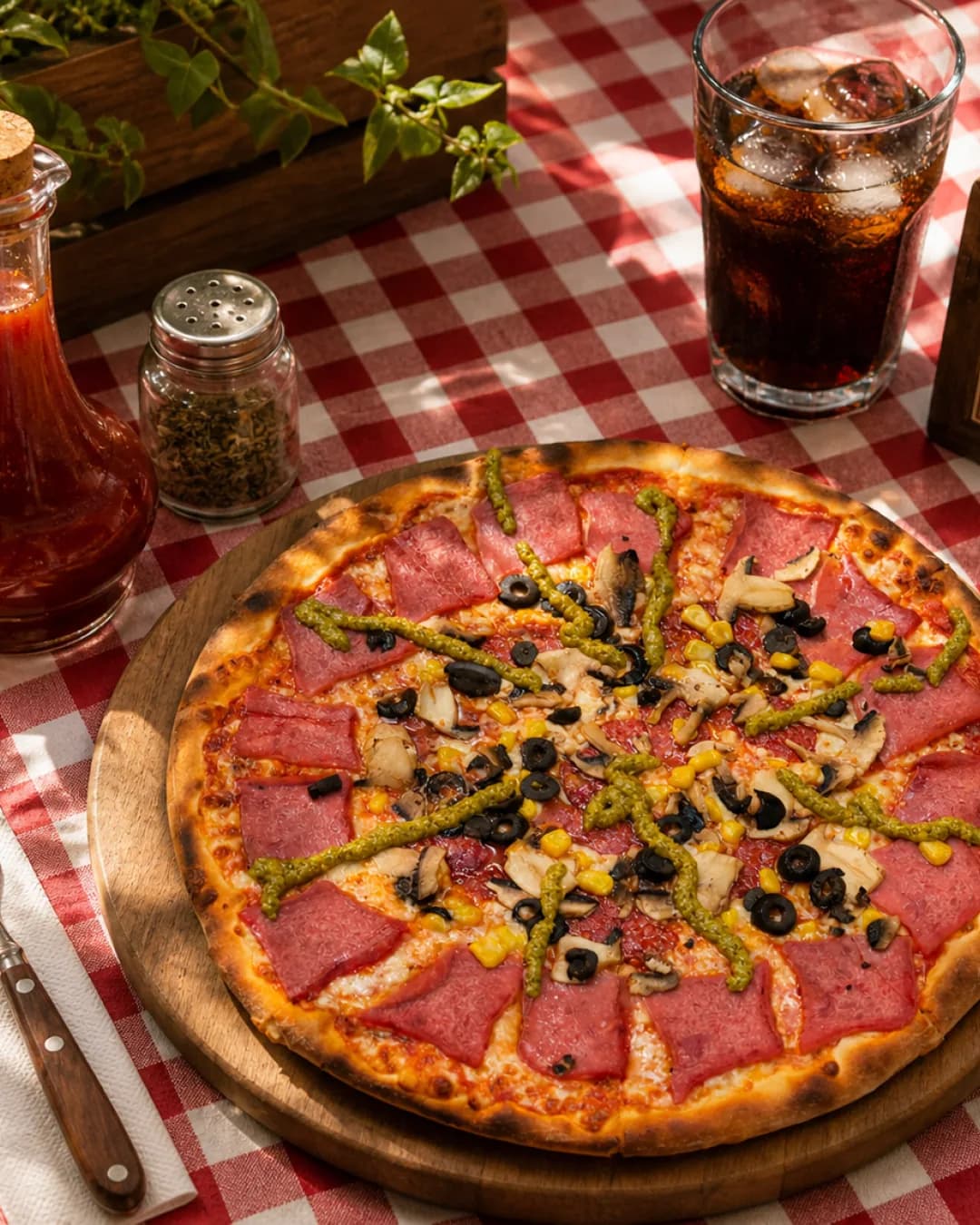 Copertura’da masada servis edilen pizza