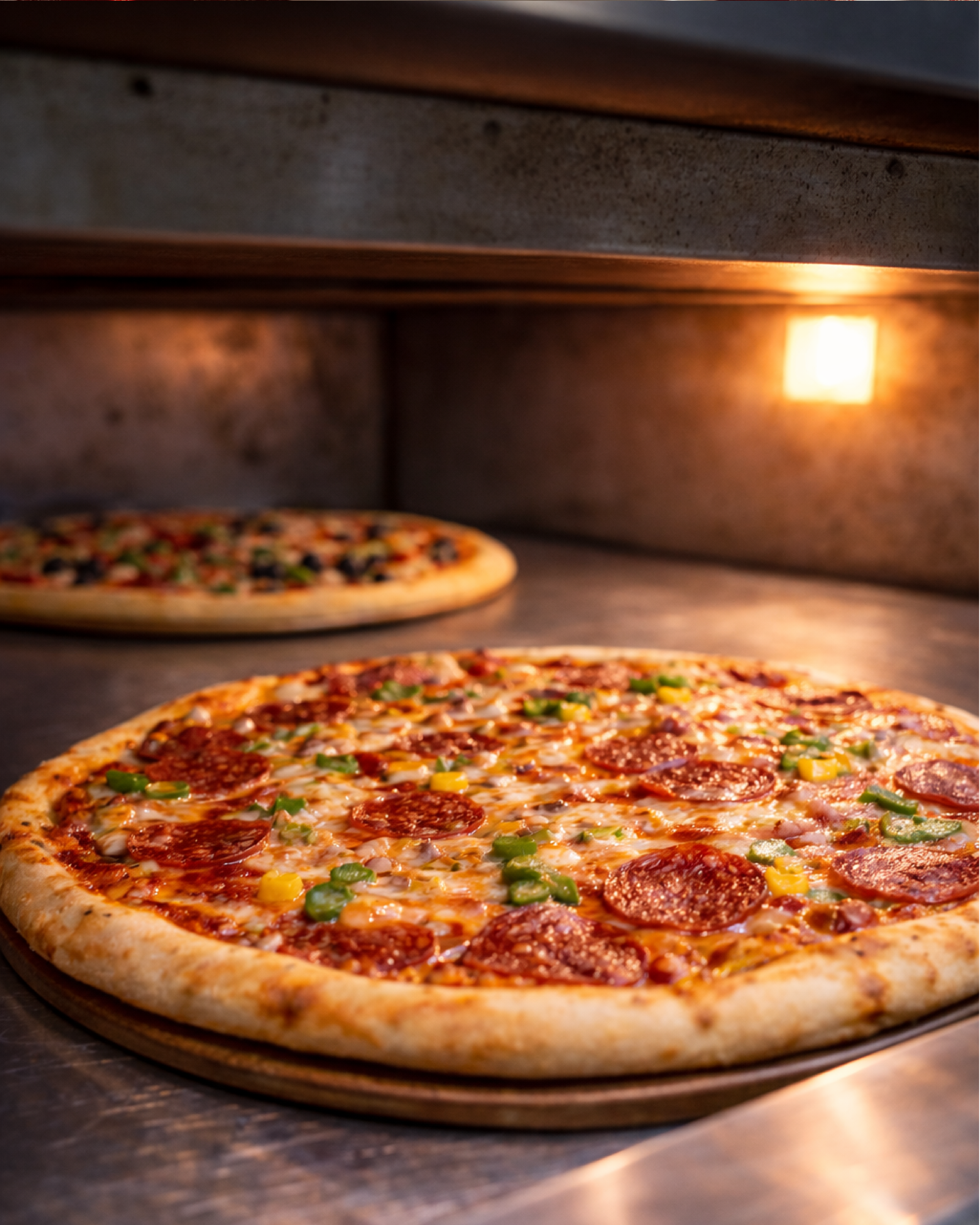 Copertura fırınında pişen pizzalar